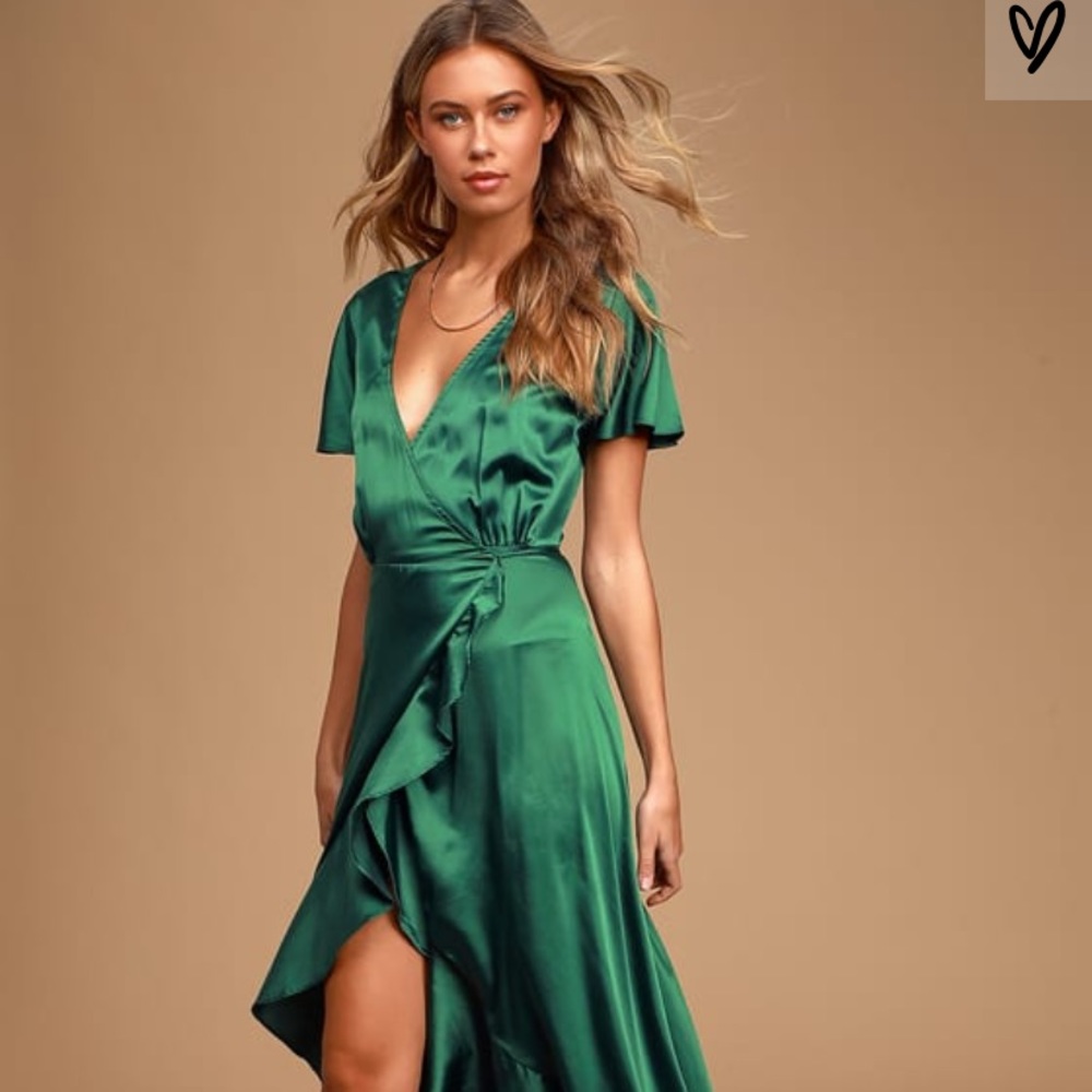 Lulu’s Love of your Life Dark Green Satin Dress